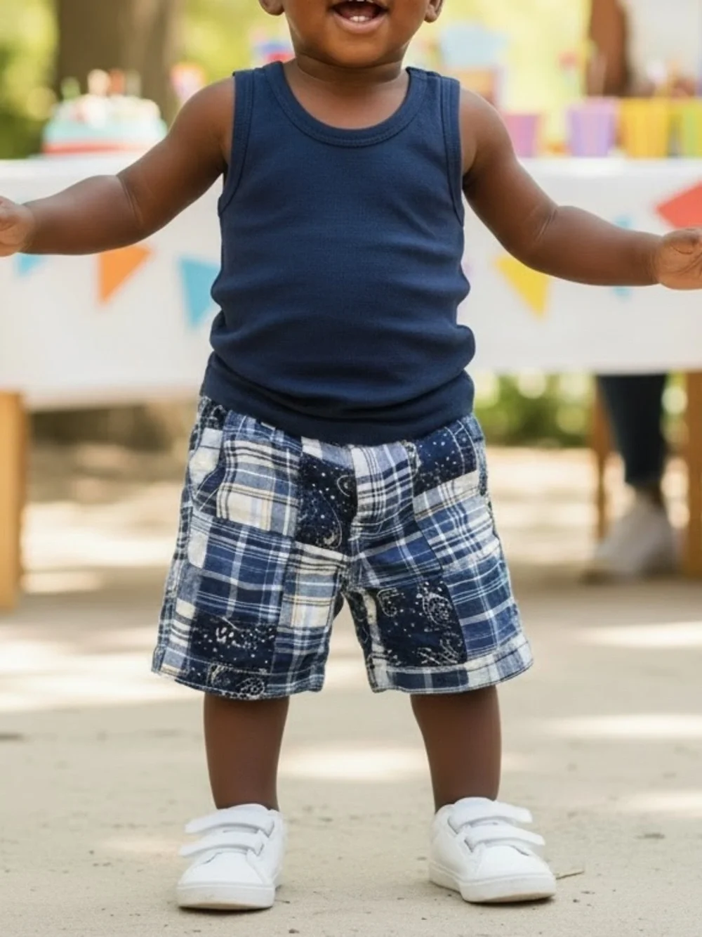 GAP Navy and Cream Patchwork Plaid Shorts | Size 2T